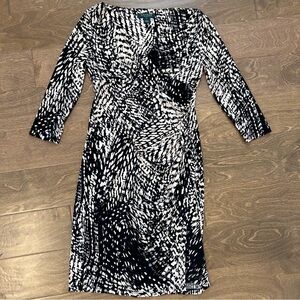 Lauren Ralph Lauren Black and White Patterned 3/4 Sleeve Dress